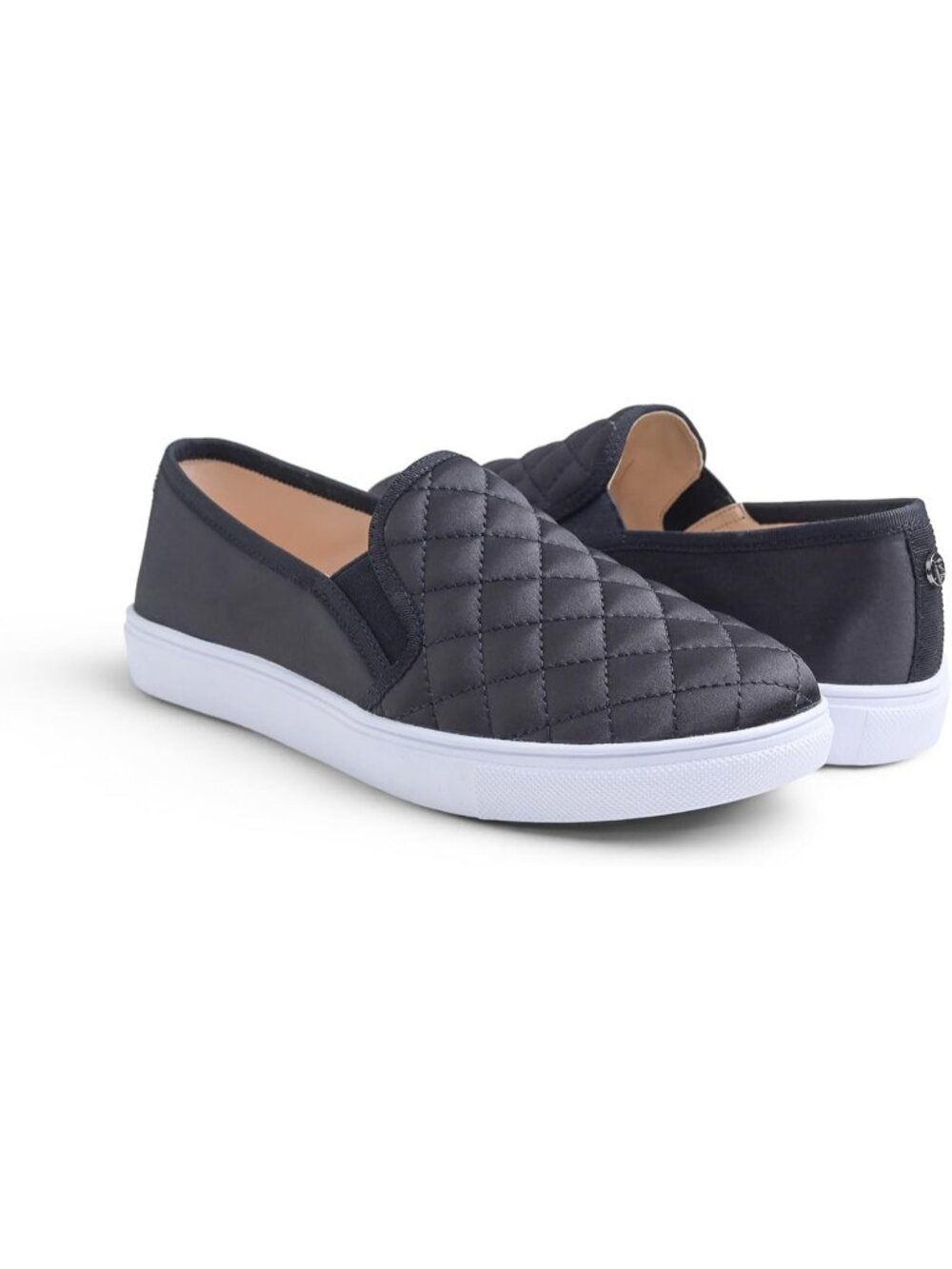 Women's Black Quilted Satin Silky Casual Slip On Comfort Loafer Flats Shoes - Picture 2 of 5